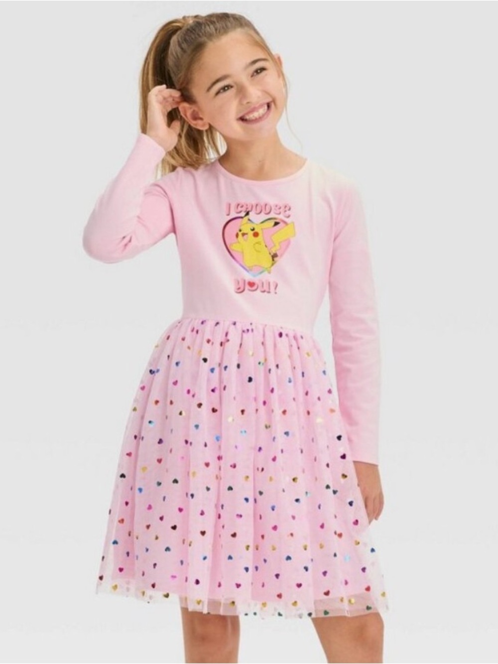 Girls Pink Pikachu Heart Tee Dress